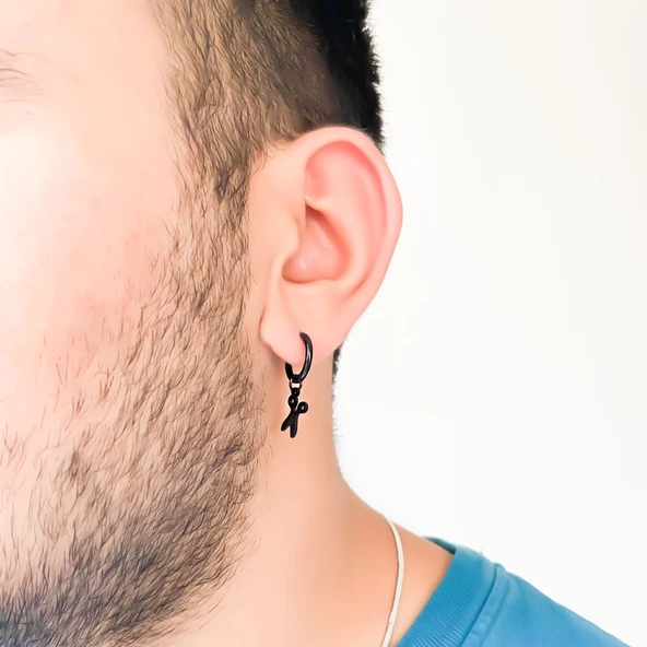 BZ 316L Çelik Unisex Siyah Tek Makas Küpe UNK-488 - 2