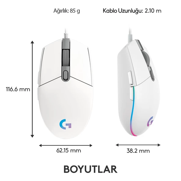 LOGITECH G G102 Lıghtsync Oyuncu Mouse Beyaz 910-005824 ürün görseli