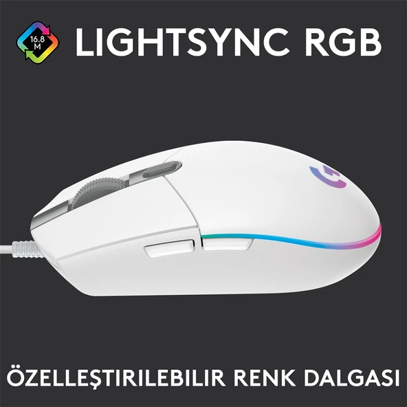 LOGITECH G G102 Lıghtsync Oyuncu Mouse Beyaz 910-005824 - Resim 2
