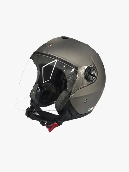 Sway 715 Solid Şeffaf Vizörlü Yarım Motosiklet Scooter Kaskı XL Beden Matt Titanium - 3