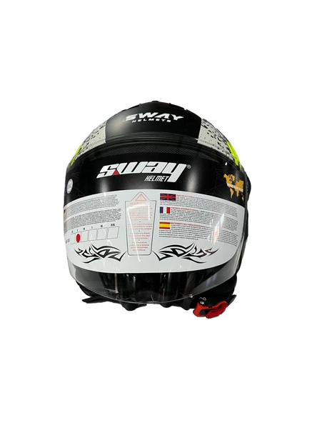 Sway 715 Şeffaf Vizörlü Yarım Motosiklet Scooter Kaskı 2XL Beden Poison Black Grey Yellow - 2