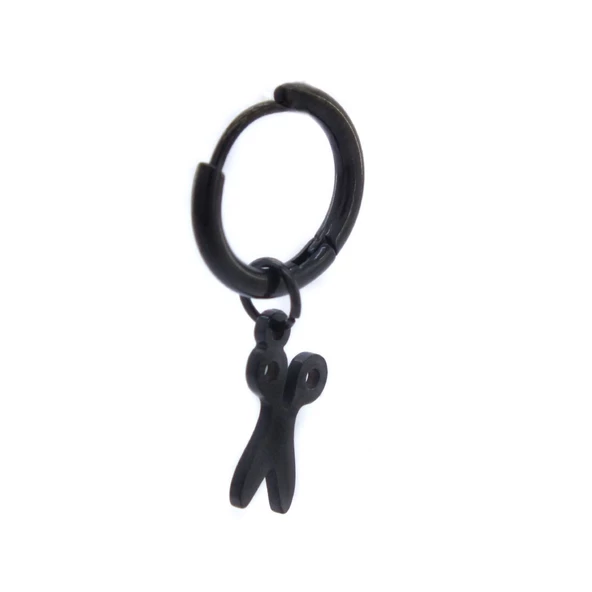 BZ 316L Çelik Unisex Siyah Tek Makas Küpe UNK-488 - 3