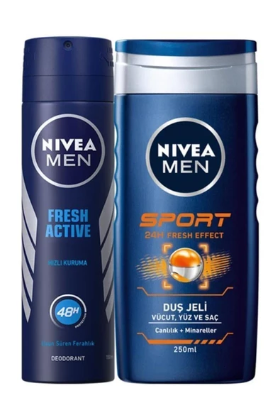 NIVEA Fresh Sprey Deodorant 150 Ml Erkek + Sport Duş Jeli 250 Ml Erkek