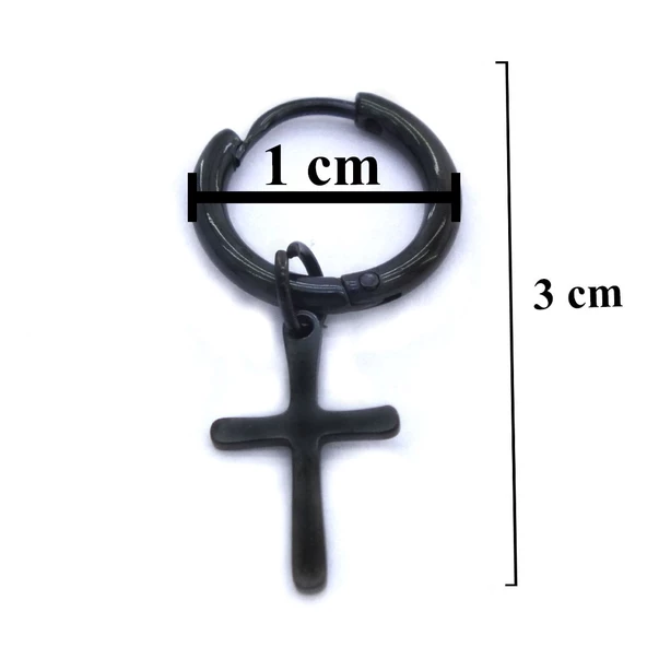 BZ 316L Çelik Unisex Siyah Tek Haç Küpe UNK-481 - 4