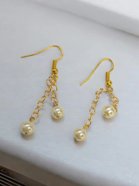 İnci Boncuk Aesthetic Soft Vibes Vintage Sallantılı Zincir Özel Tasarım Hediyelik Küpe