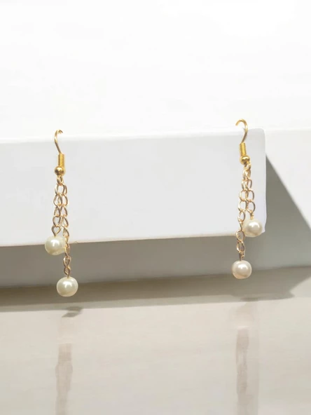 İnci Boncuk Aesthetic Soft Vibes Vintage Sallantılı Zincir Özel Tasarım Hediyelik Küpe - 2