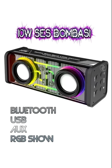 Ses Bombası 10Watt Yüksek Ses RGB Işık Show Bluetooth Aux Usb Takılabilir Hoparlör Mini Müzik Çalar