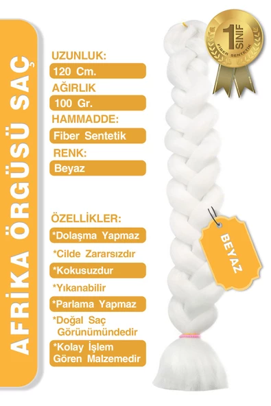 Afrika Zenci Örgüsü Rasta Ve Box Braid için Sentetik Saç - Beyaz - Resim 2