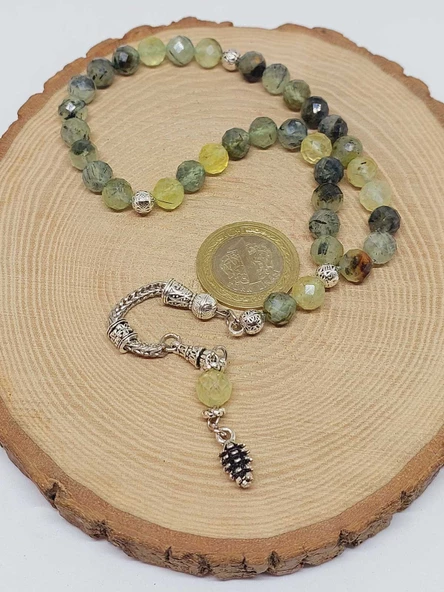 Prehnit (Prinayt) Taşı  Üst Segment Faset Kesim 33lük Tesbih 8mm (36525) - Resim 4