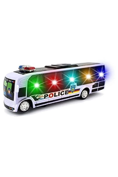Oyuncak Pilli Polis Otobüsü 26CM 3d Işıklı Ve Siren Sesli Çarp Dön Özellikli