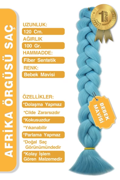 Afrika Zenci Örgüsü Rasta Ve Box Braid için Sentetik Saç - Bebek Mavisi - Resim 2
