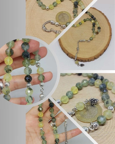 Prehnit (Prinayt) Taşı  Üst Segment Faset Kesim 33lük Tesbih 8mm (36525) ürün görseli