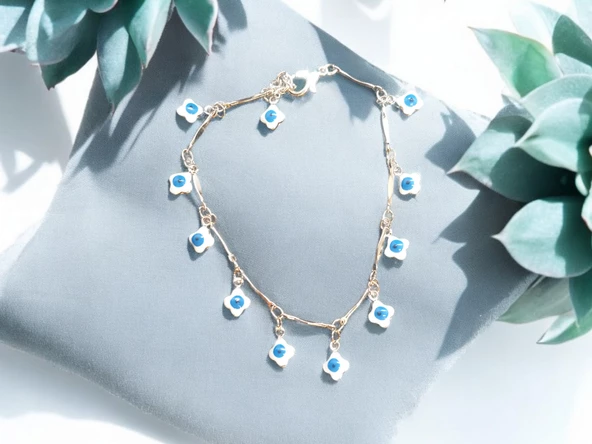 Nazar Boncuklu Çelik Kararmaz Charmlı Halhal Bileklik