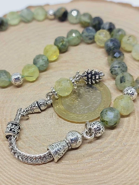 Prehnit (Prinayt) Taşı  Üst Segment Faset Kesim 33lük Tesbih 8mm (36525) - Resim 3