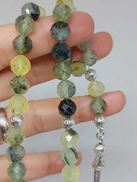 Prehnit (Prinayt) Taşı  Üst Segment Faset Kesim 33lük Tesbih 8mm (36525) - Resim 2