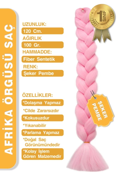 Afrika Zenci Örgüsü Rasta Ve Box Braid için Sentetik Saç - Şeker Pembesi - Resim 2