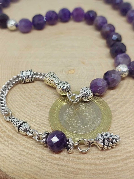 Ametist Taşı Koyu Renk Üst Segment Faset Kesim 33lük Tesbih 8mm (39700) - Resim 3