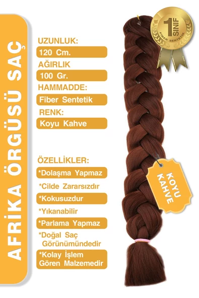 Afrika Zenci Örgüsü Rasta Ve Box Braid için Sentetik Saç - Koyu Kahve - Resim 2