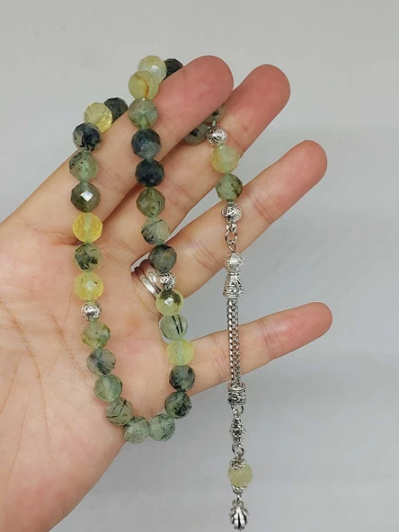 Prehnit (Prinayt) Taşı  Üst Segment Faset Kesim 33lük Tesbih 8mm (36525) - Resim 5