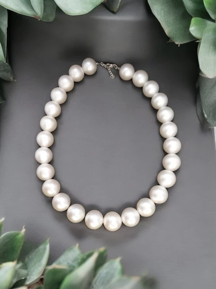 Krem Büyük İnci Boncuk Choker Aesthetic Vintage Soft Hediyelik Tasarım Kolye 1 Adet - 3