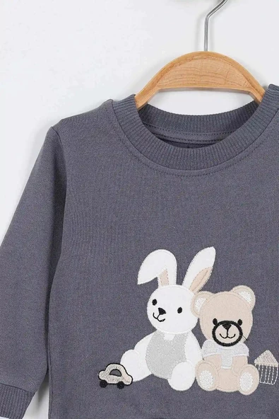 YENİ Tavşan Desenli Erkek Bebek alt ust Takım Erkek Bebek Eşofman Takımı Erkek Bebek Takımı 2 li - 6