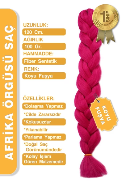 Afrika Zenci Örgüsü Rasta Ve Box Braid için Sentetik Saç - Koyu Fuşya - Resim 2
