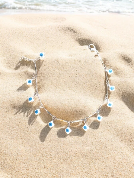 Nazar Boncuklu Çelik Kararmaz Charmlı Halhal Bileklik - 3