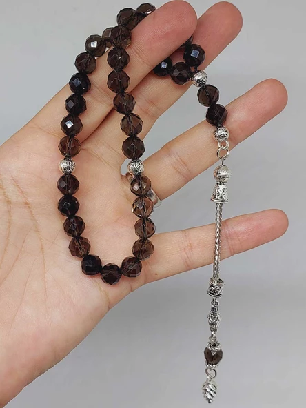 Dumanlı Kuvars Taşı Üst Segment Faset Kesim 33lük Tesbih 8mm (42510) - Resim 4