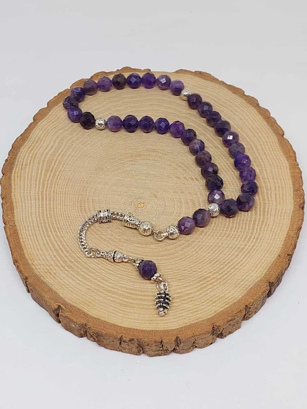 Ametist Taşı Koyu Renk Üst Segment Faset Kesim 33lük Tesbih 8mm (39700) - Resim 6