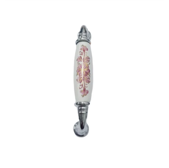 BEYAZ PORSELEN DESENLİ KULP KROM AYAK 96 MM / 5 ADET - 3