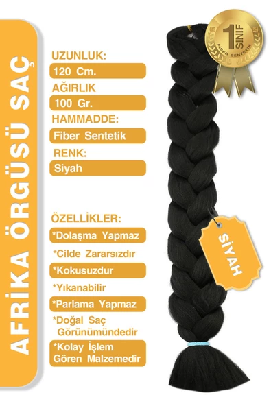 Afrika Zenci Örgüsü Rasta Ve Box Braid için Sentetik Saç - Siyah - Resim 2