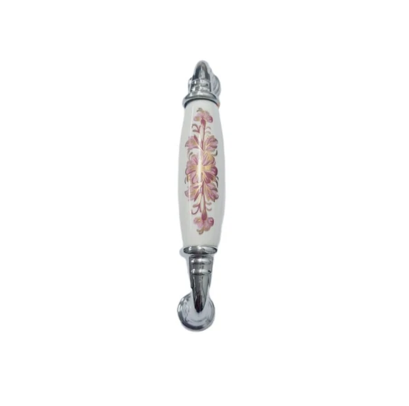 BEYAZ PORSELEN DESENLİ KULP KROM AYAK 96 MM / 5 ADET