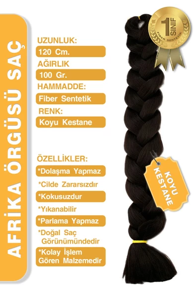 Afrika Zenci Örgüsü Rasta Ve Box Braid için Sentetik Saç - Koyu Kestane - Resim 2