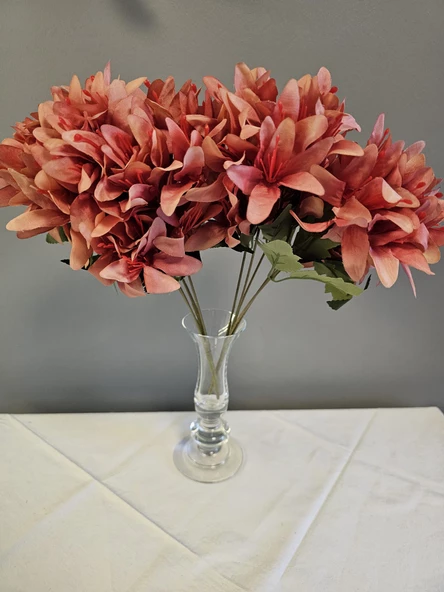 YASİMA 5 DALLI  MERCAN RENGİ ÇAN ÇİÇEĞİ 34 CM EL BUKETI VAZO ARANJMAN DEKOR ÇİÇEĞİ - 5