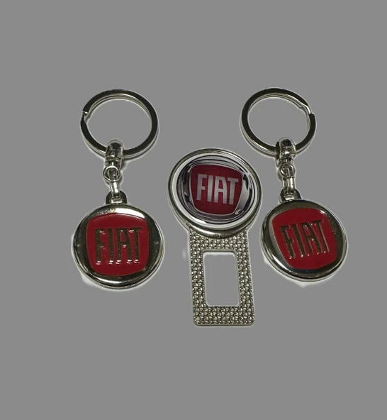 Fiat Logolu Metal Otomobil Anahtarlığı 2 Adet Kemer Toka Hediye