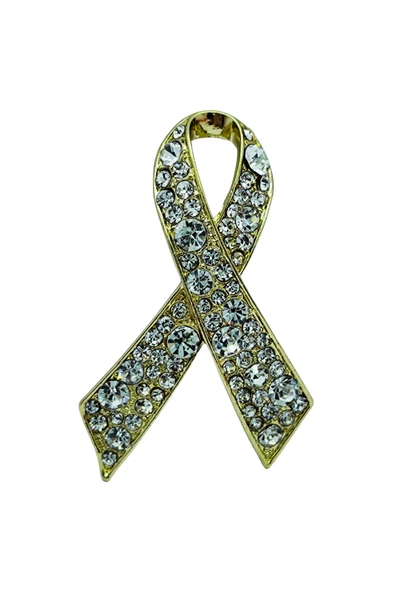 Kristal Taşlı Kanser Destek Kurdele Broş - Resim 3