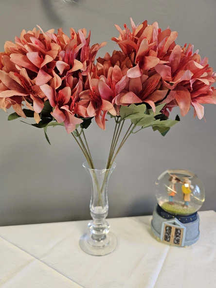 YASİMA 5 DALLI  MERCAN RENGİ ÇAN ÇİÇEĞİ 34 CM EL BUKETI VAZO ARANJMAN DEKOR ÇİÇEĞİ - 3