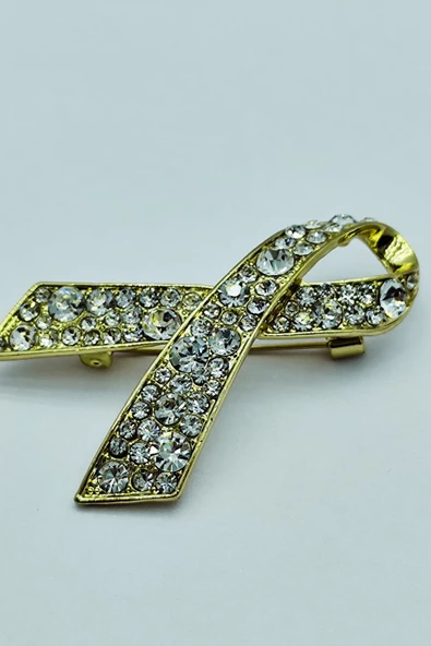 Kristal Taşlı Kanser Destek Kurdele Broş - Resim 2