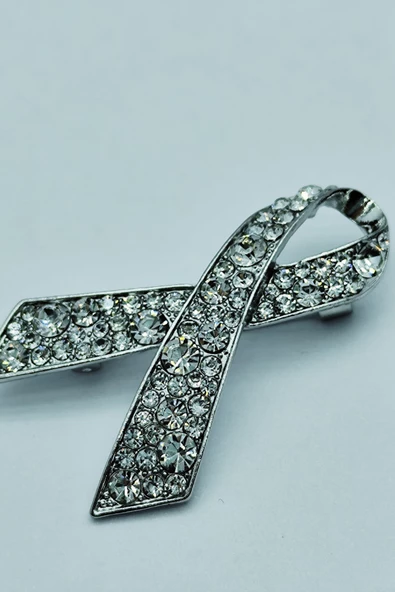 Kristal Taşlı Kanser Destek Kurdele Broş - Resim 2