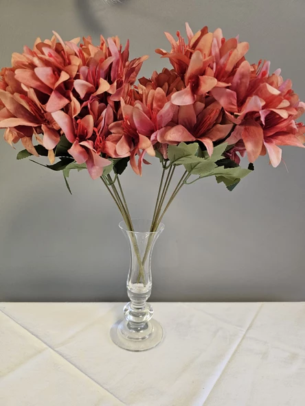 YASİMA 5 DALLI  MERCAN RENGİ ÇAN ÇİÇEĞİ 34 CM EL BUKETI VAZO ARANJMAN DEKOR ÇİÇEĞİ - 4