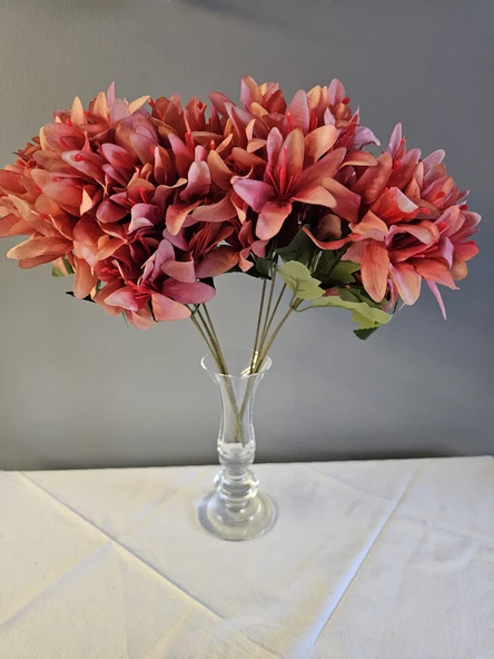 YASİMA 5 DALLI  MERCAN RENGİ ÇAN ÇİÇEĞİ 34 CM EL BUKETI VAZO ARANJMAN DEKOR ÇİÇEĞİ - 6