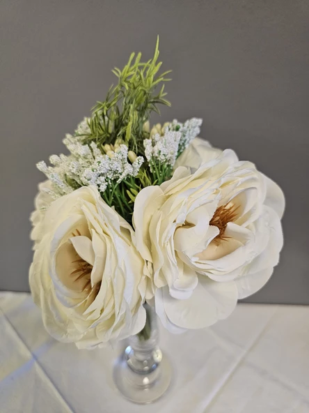 YASİMA Beyaz Gül Buketi Aranjmanlı Gelin Eli Buketi Nikah Kına Söz Gül Demeti 30cm - 8