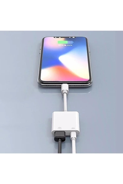 Iphone & Ipad Lightning Usb Otg Şarj Dönüştürücü 2'in 1 Adaptör Jo-ıp08 Beyaz Uyumlu