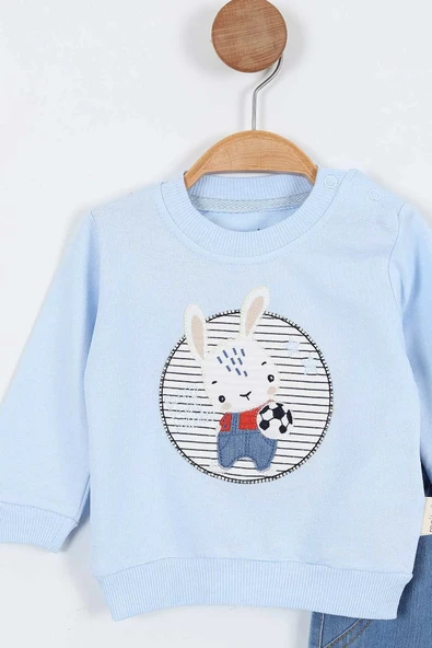 Tavşan Desenli Uzun Kollu Pamuklu Kot Sweat Erkek Bebek Alt Ust Takım Erkek Bebek İkili Takım 2 li - 10