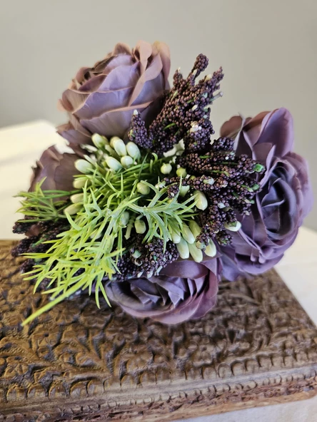 YASİMA MOR Gelin Eli Gül Buketi Aranjmanlı El Buketi Nikah Kına Söz Gül Demeti 30cm