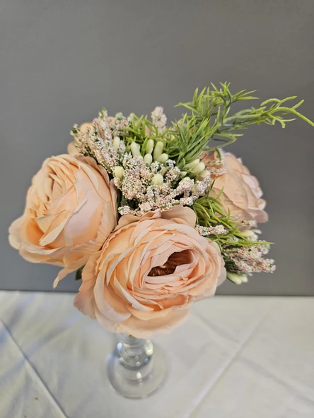 YASİMA Pudra Gelin Eli Gül Buketi Aranjmanlı El Buketi Nikah Kına Söz Gül Demeti 30cm