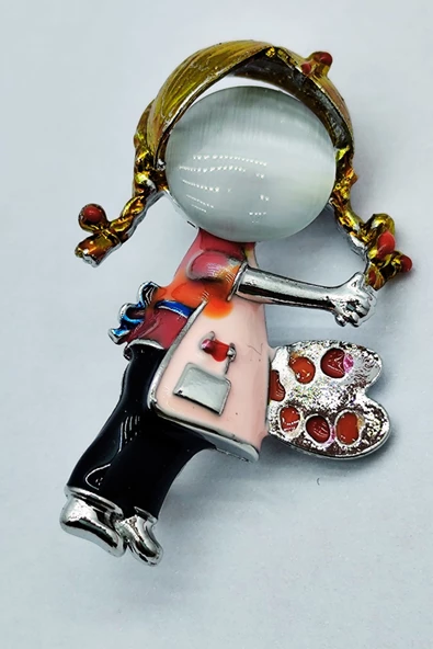 Renklerin Dansı Ressam Kız Broşu - Resim 2