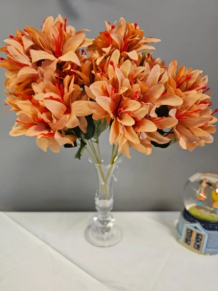 YASİMA 5 DALLI MERCAN RENGİ ÇAN ÇİÇEĞİ 34 CM EL BUKETI VAZO ARANJMAN DEKOR ÇİÇEĞİ 1 ADET - 3