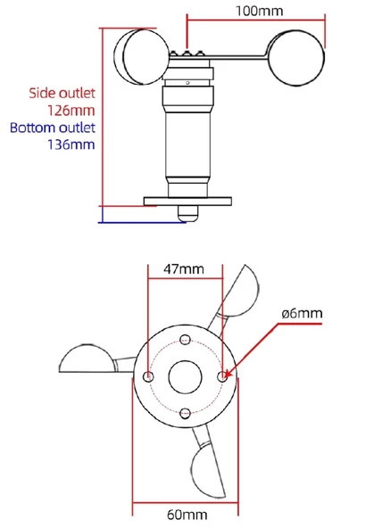 Rüzgar Hızı Ölçüm Sensörü 0-5 V Gerilim Çıkışlı (Anemometre) - Resim 6