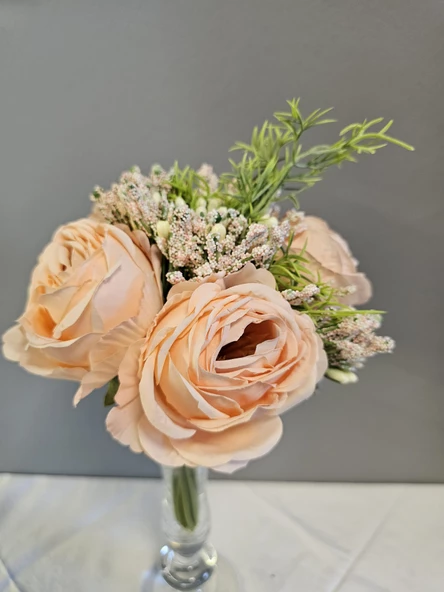 YASİMA Pudra Gelin Eli Gül Buketi Aranjmanlı El Buketi Nikah Kına Söz Gül Demeti 30cm - 3